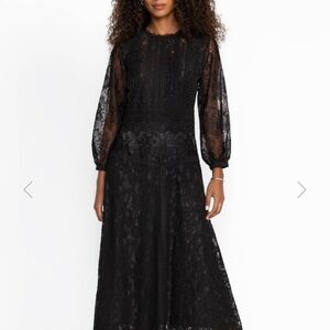 Johnny Was Black Long Sleeve Lace Dress